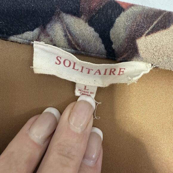 Solitaire Faux Suede Open Jacket Size L Pink Brown Floral Notch Collar Pockets - Picture 6 of 9
